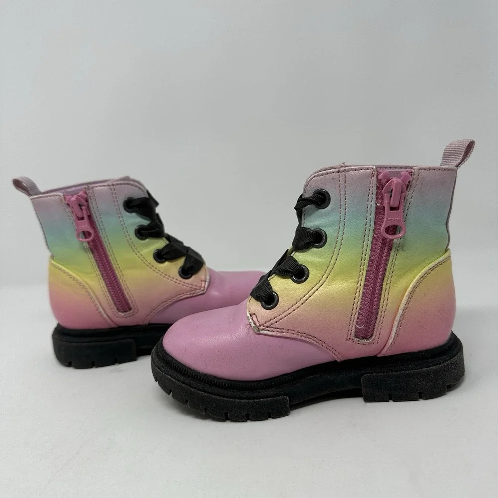 Cat & Jack Rainbow Combat Boots Toddler Girls Sz 7 Lace Zipper‎ Closure